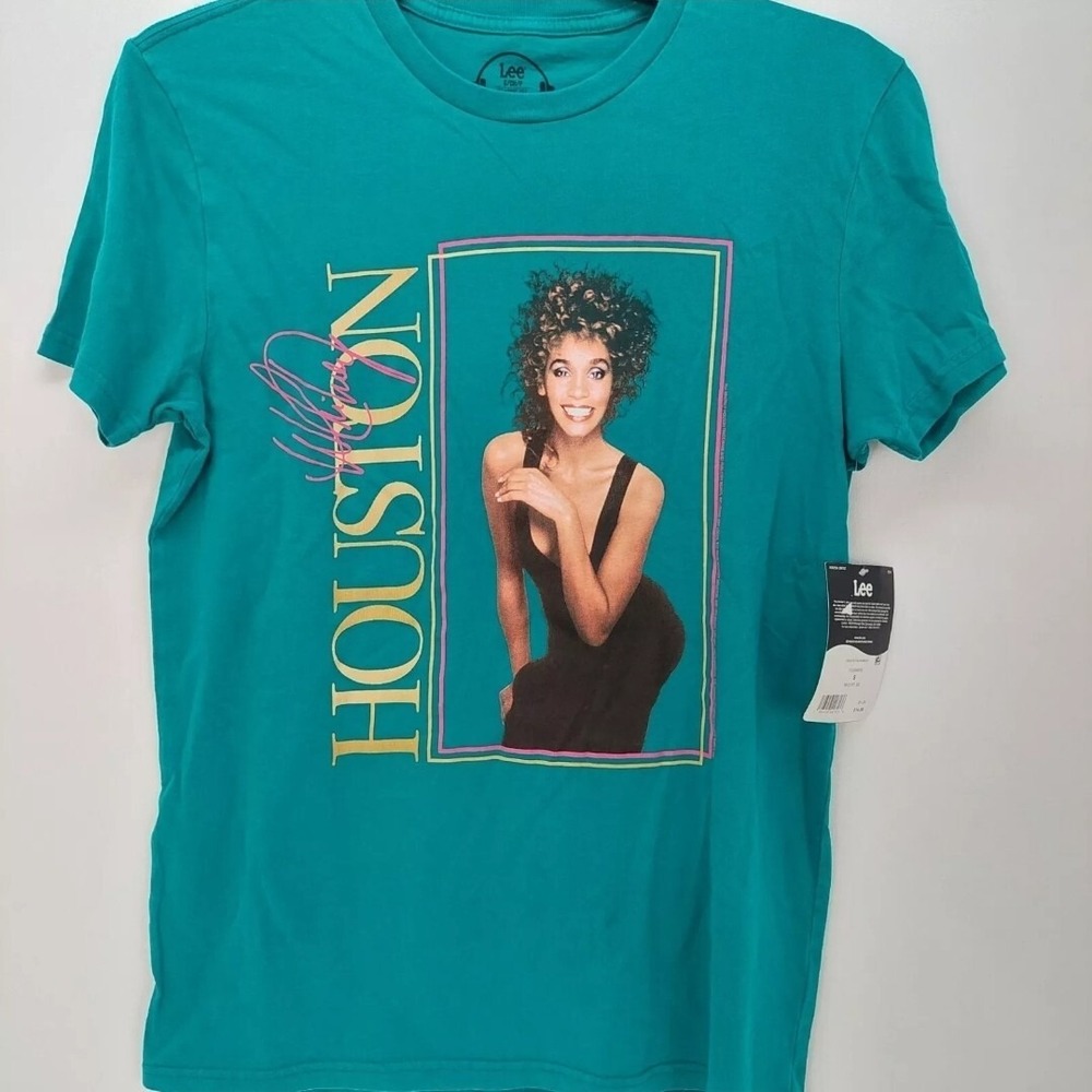 SMALL NWT Whitney Houston Graphic Tee By‎ Lee Classic Fit 100% Cotton Teal